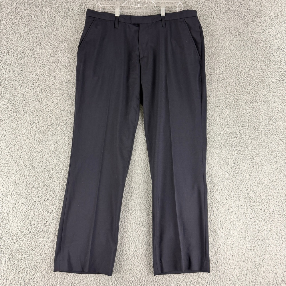 J.Lindeberg Dress Pants Mens 36 Navy Blue Wool Blend Micro Check‎ Trousers
